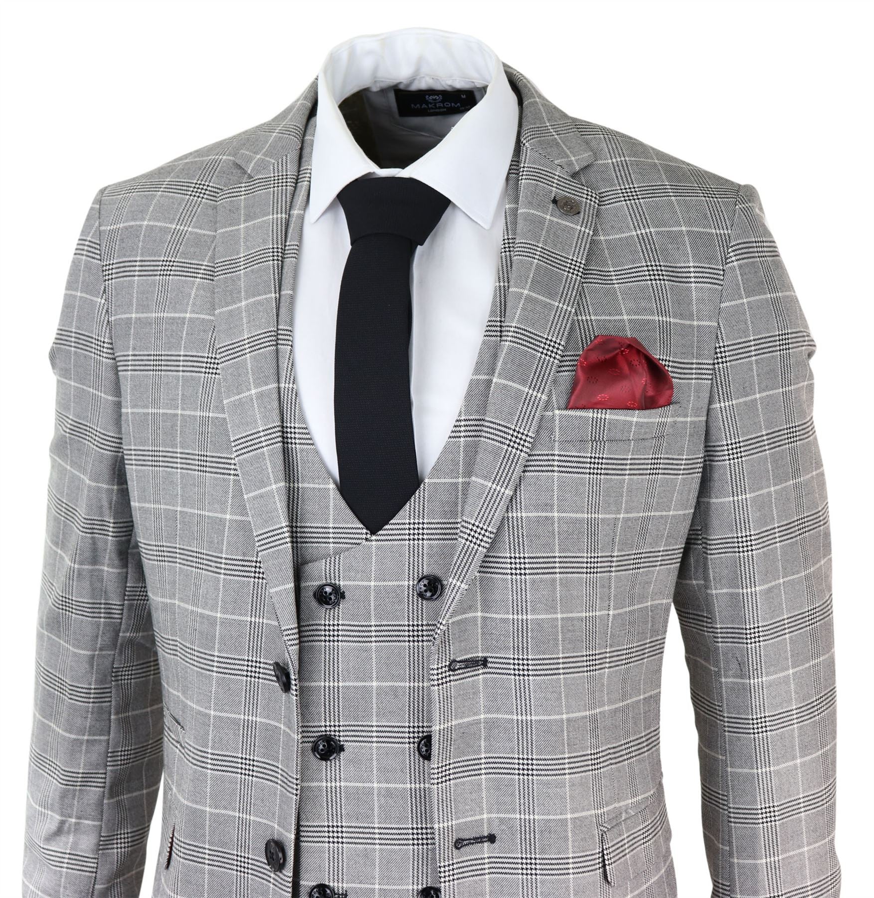Mens Marc Darcy Grey Prince Of Wales Check Suit Ross Office Wedding ...