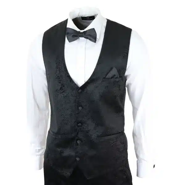 Mens Marc Darcy Velvet Paisley Black Fit 3 Piece Suit Tuxedo Dinner Jacket Wedding