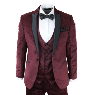 SIMON - Black Velvet Jacquard Three Piece Suit – Marc Darcy