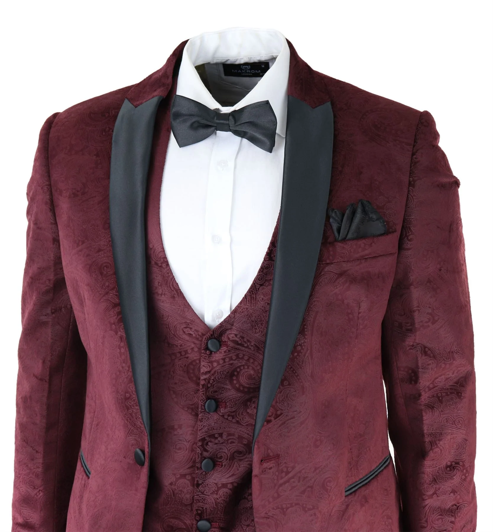 Mens Marc Darcy Velvet Paisley Burgundy Fit 3 Piece Suit Tuxedo Dinner  Jacket Wedding: Buy Online - Happy Gentleman