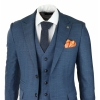 Mens 3 Piece Prince Of Wales Check Suit Blue Classic Light Tailored Fit Modern