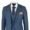 Mens 3 Piece Prince Of Wales Check Suit Blue Classic Light Tailored Fit Modern