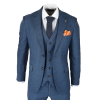 Mens 3 Piece Prince Of Wales Check Suit Blue Classic Light Tailored Fit Modern
