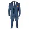 Mens 3 Piece Prince Of Wales Check Suit Blue Classic Light Tailored Fit Modern