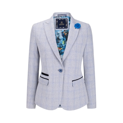 Womens Light Blue Tweed Blazer