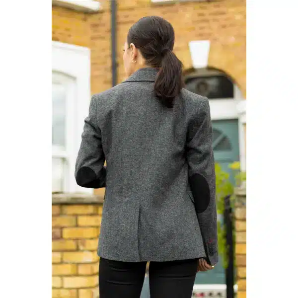 Womens Blazer Suit Wool Tweed Elbow Patch 1920s Vintage Classic Grey