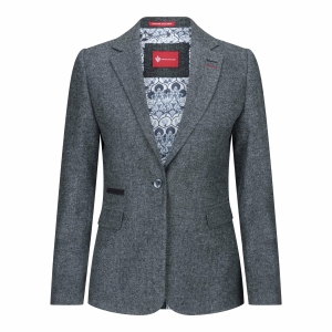 Womens Blazer Suit Wool Tweed Elbow Patch 1920s Vintage Classic Grey