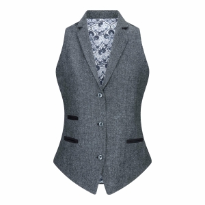 Womens Waistcoat Suit Wool Tweed Elbow Patch 1920s Vintage Classic Grey
