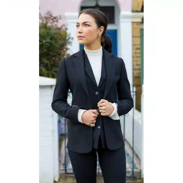 Womens  Blazer Suit Wool Tweed Elbow Patch 1920s Vintage Classic Black