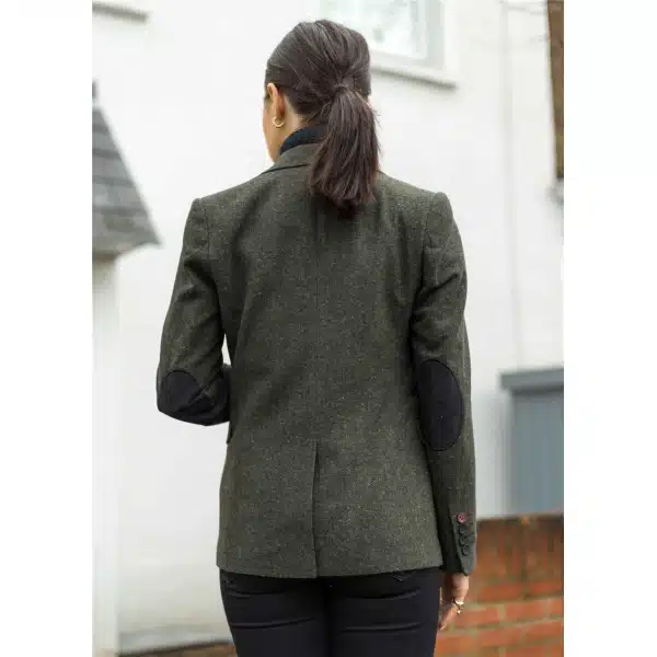 Womens Blazer Suit Wool Tweed Elbow Patch 1920s Vintage Classic Green