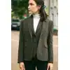 Womens Tweed Herringbone Blazer Brown 1920s Vintage Tailored Classic Smart