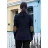 Womens Blazer Suit Wool Tweed Elbow Patch 1920s Vintage Classic Blue