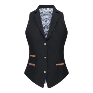Womens Waistcoat Suit Wool Tweed Elbow Patch 1920s Vintage Classic Black
