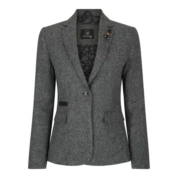 Women Grey Tweed Herringbone blazer 1920's Peaky Tailored Fit Vintage Retro