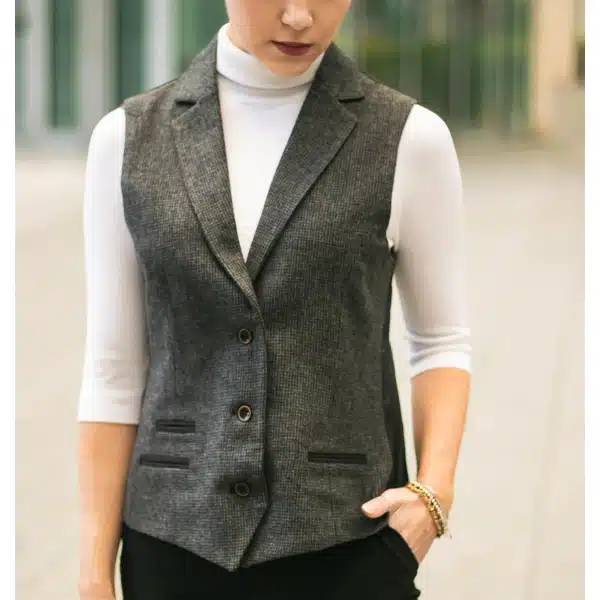 Women Grey Tweed Herringbone waistcoat 1920's Peaky Tailored Fit Vintage Retro