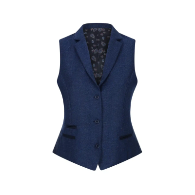 Womens Tweed Herringbone waistcoat Navy Blue 1920s Vintage Classic Gatsby Blinders