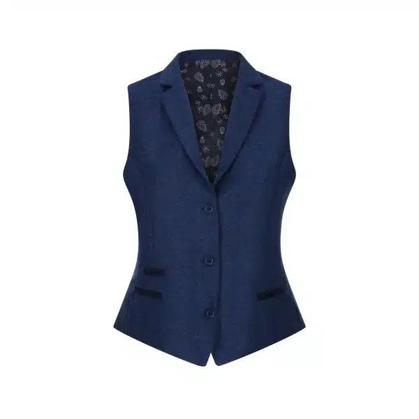 Womens Tweed Herringbone waistcoat Navy Blue 1920s Vintage Classic Gatsby Blinders