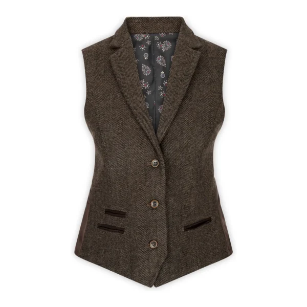 Womens Tweed Herringbone waistcoat Brown 1920s Vintage Tailored Classic Smart