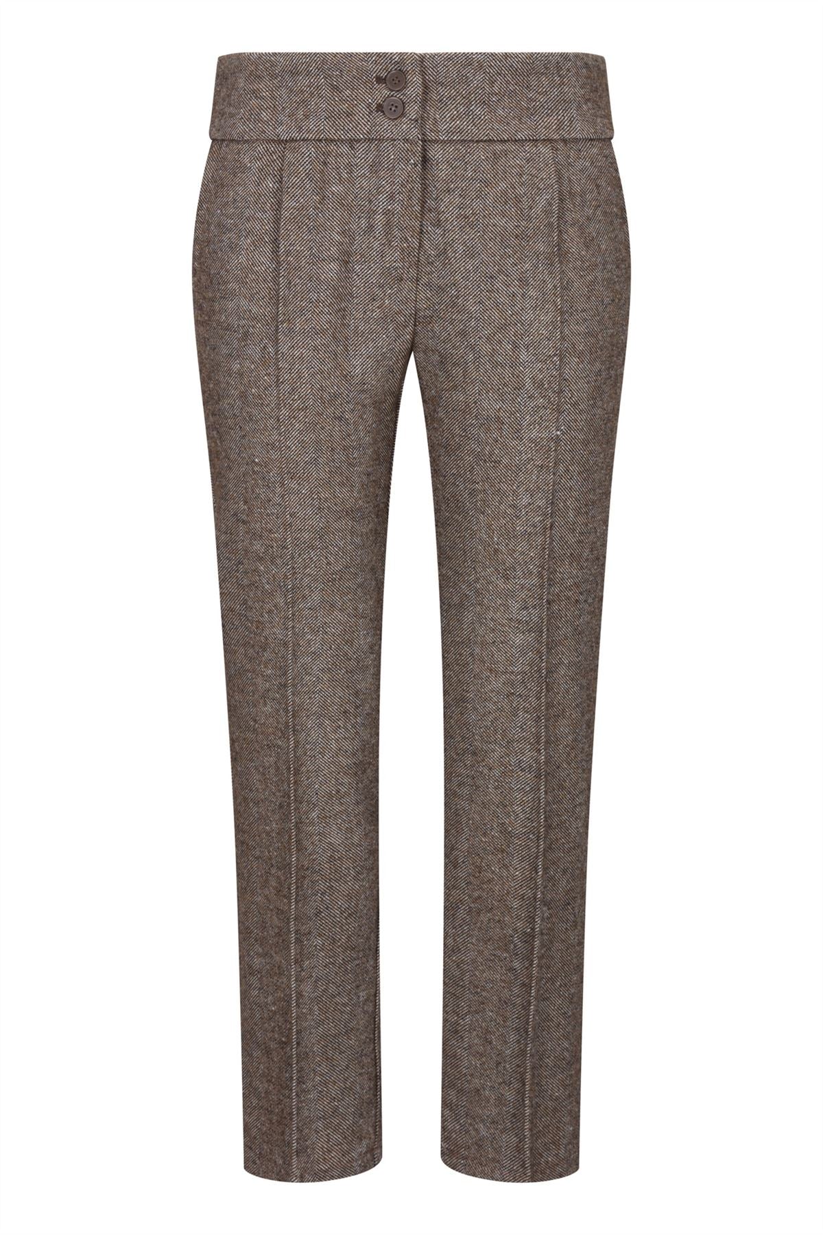 Womens Tweed Trousers 1920s Vintage Blinders Tan Brown Herringbone Tailored Fit