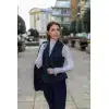 Women Black Waistcoat Tweed Herringbone Wool Classic Smart Casual Vintage 1920s