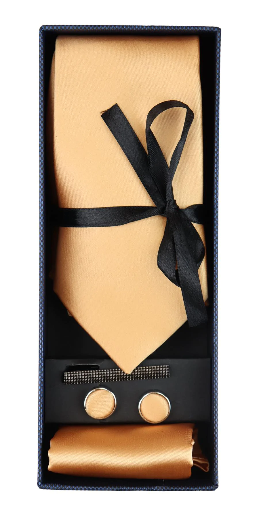 Satin Silk Gold Tie Gift Set Pocket Square Cuff Links Tie Shiny Satin