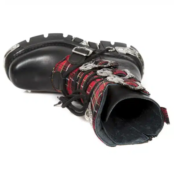 New Rock 391T-S1 Black Leather Tartan Gothic Boots Punk EMO Military