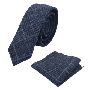 Compare Color Mens Tweed Herringbone Tie Pocket Square Check Classic Blue
