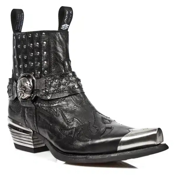 New Rock 7950P-S1 Black Leather Military Cowboy Boots Metal Toe Heel Biker Rock