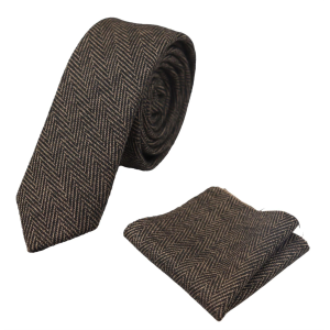 Farbe vergleichen Herren Tweed Herringbone Krawatte Einstecktuch Karo Klassisch Braun