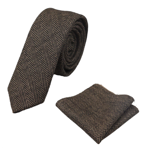 Compare Color Mens Tweed Herringbone Tie Pocket Square Check Classic Brown