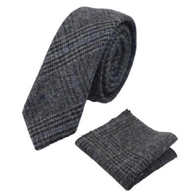 Farbe vergleichen Herren Tweed Herringbone Grau Krawatte Einstecktuch Karo Klassisch