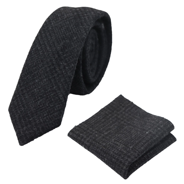 Compare Color Mens Tweed Herringbone Tie Pocket Square Check Classic Black Color