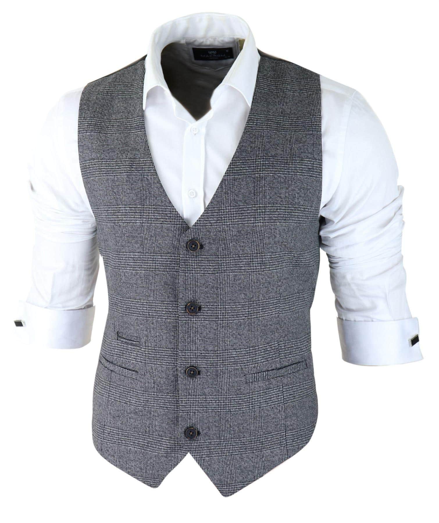 Mens Classic Waistcoat Prince Of Wales Check Grey Slim Fit Vintage ...