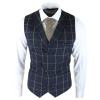 Mens Classic Waistcoat Prince Of Wales Check Navy Slim Fit Vintage Wedding