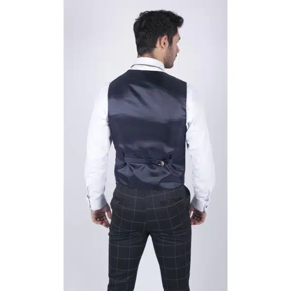 Mens Classic Waistcoat Prince Of Wales Check Navy Slim Fit Vintage Wedding