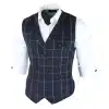 Mens Classic Waistcoat Prince Of Wales Check Navy Slim Fit Vintage Wedding