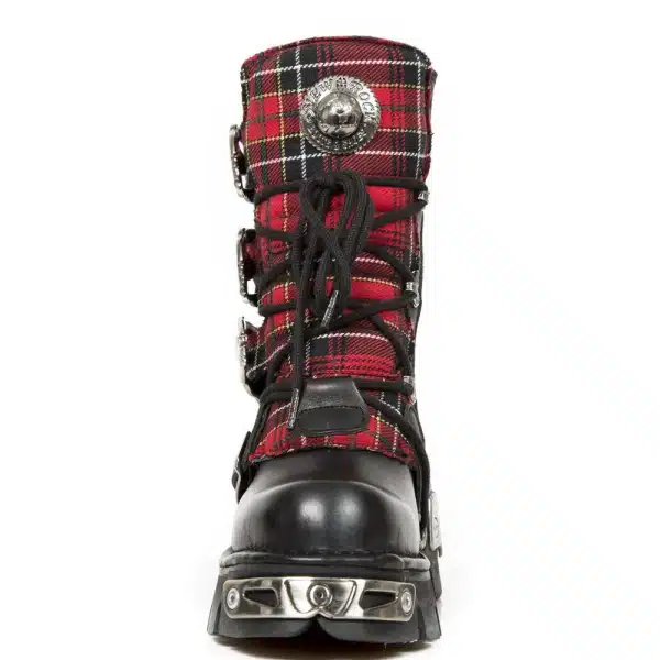 New Rock 391T-S1 Black Leather Tartan Gothic Boots Punk EMO Military