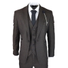 Mens 3 Piece Check Suit Tweed Black Brown Tailored Fit Wedding Peaky Classic