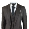Mens 3 Piece Check Suit Tweed Black Brown Tailored Fit Wedding Peaky Classic