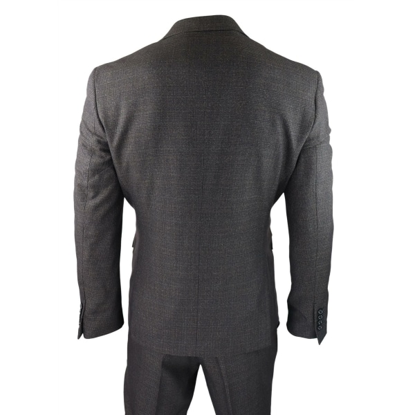 Mens 3 Piece Check Suit Tweed Black Brown Tailored Fit Wedding Peaky Classic