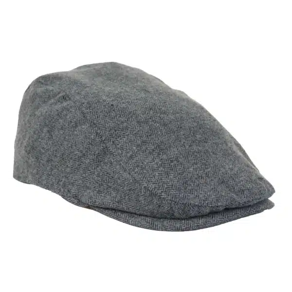 Mens Flatcap Hat Baker Boy 8 Panel Grandad Tweed Herringbone Grey Vintage
