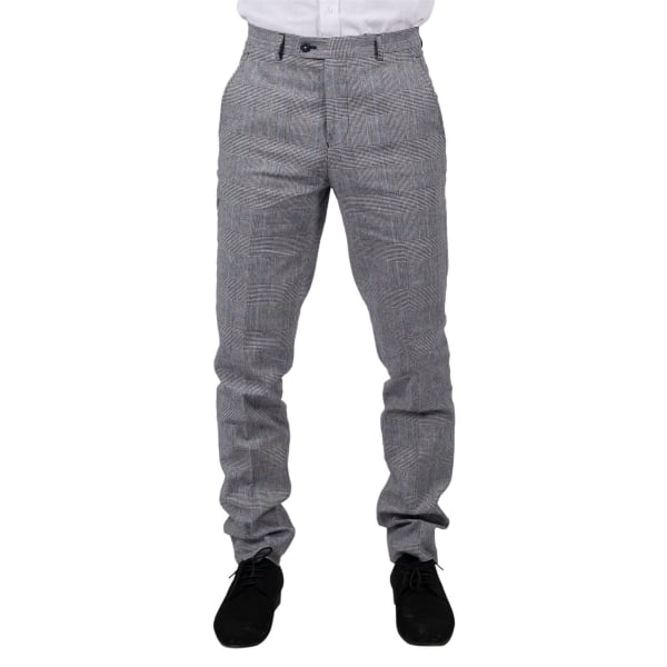 Mens Summer Trousers Grey Check Blue Black Tailored Fit Classic Wedding Formal