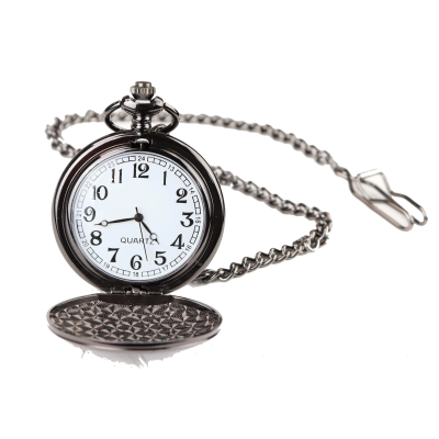 Classic 1920's Style Pocket Black Watch with Chain