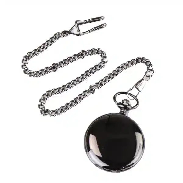 Classic 1920's Style Pocket Black Watch with Chain