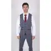 Mens Marc Darcy Blue Grey Red Check Waistcoat Smart Casual Tweed Slim Fit Drake
