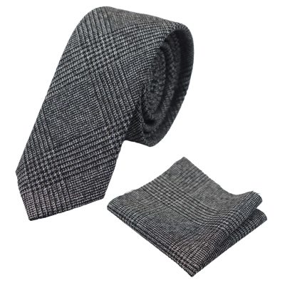 Farbe vergleichen Herren Tweed Herringbone Krawatte Einstecktuch Karo Klassisch Grau