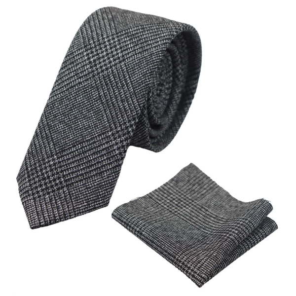 Compare Color Mens Tweed Herringbone Tie Pocket Square Check Classic Grey