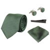 Satin Silk Textured Green Tie Gift Set Pocket Square Cuff Links Tie Matt Satin