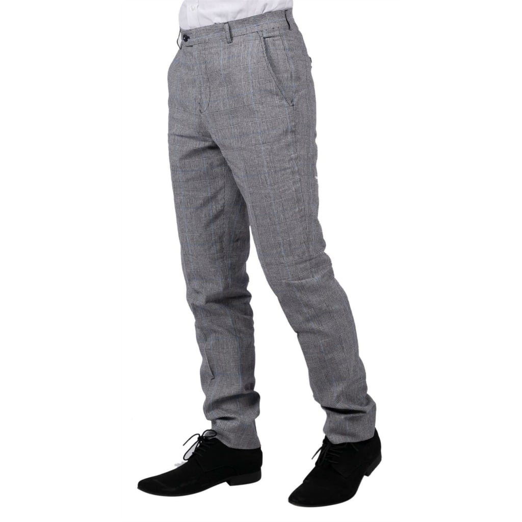 Mens Summer Trousers Grey Check Blue Black Tailored Fit Classic Wedding