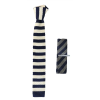 Mens Knitted Tie Hankie & Pin Set Navy Cream Striped Smart Formal Neck Tie